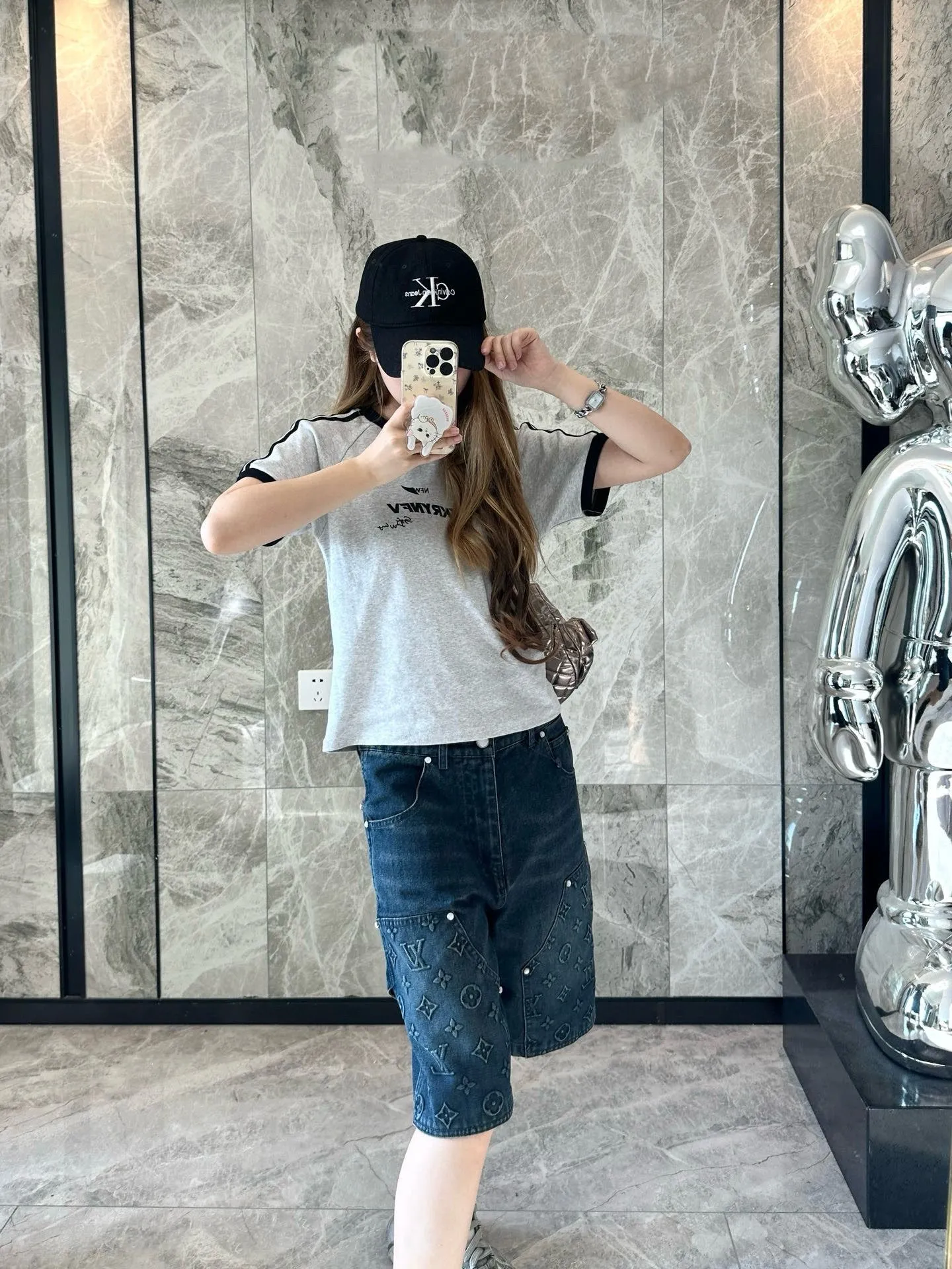 Louis Vuitton/Louis Vuitton 25ss presbyopic embossed denim shorts